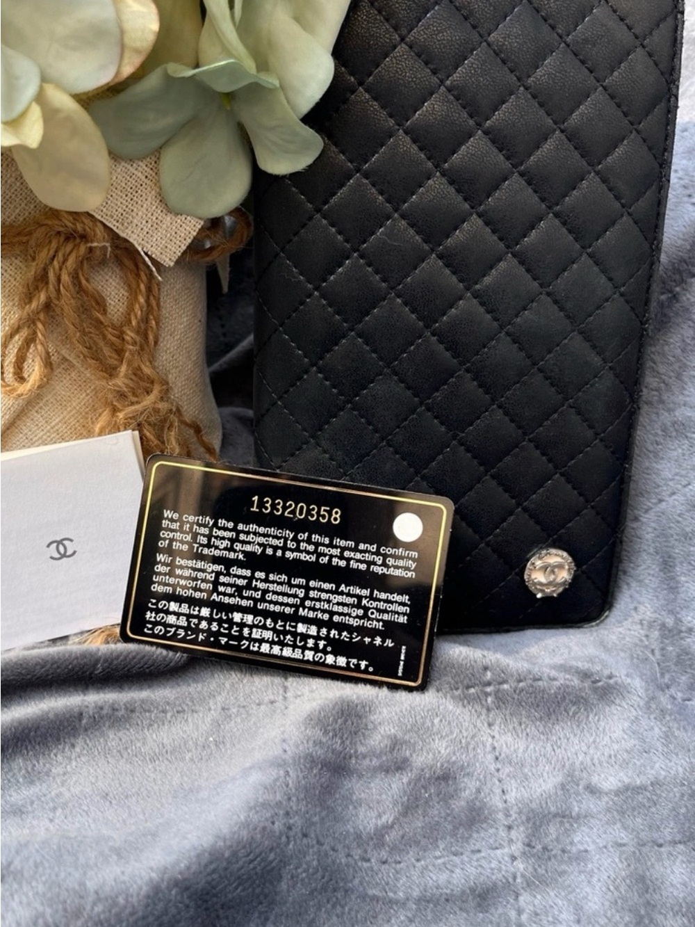 CHANEL Black Quilted Leather Wallet with CC Button